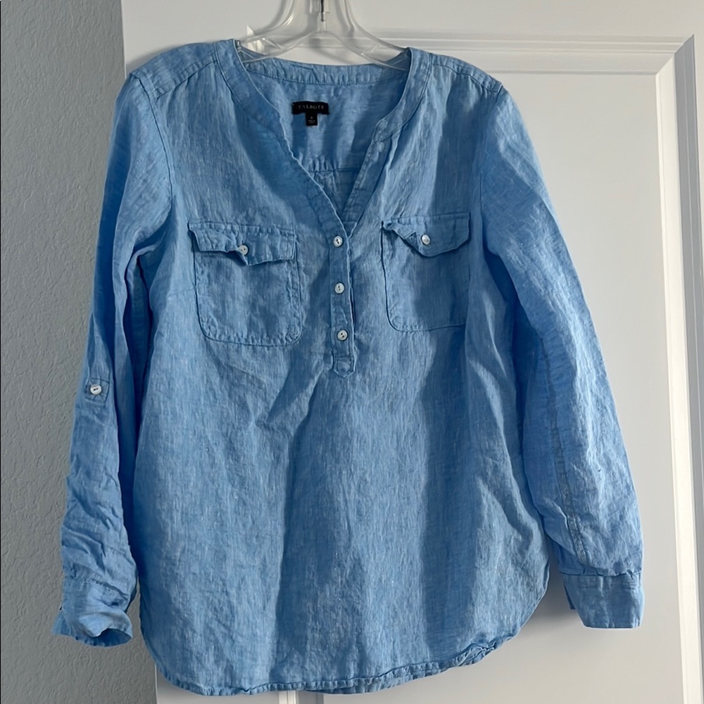Talbots Sky Blue Linen Blouse - Picture 6 of 14